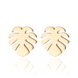 Oly2u Stainless Steel Boho Hollow Palm Leaf Stud Earrings Dainty Ancient Dinosaur Animal Earings for Women Brincos
