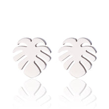 Load image into Gallery viewer, Oly2u Stainless Steel Boho Hollow Palm Leaf Stud Earrings Dainty Ancient Dinosaur Animal Earings for Women Brincos