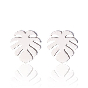 Oly2u Stainless Steel Boho Hollow Palm Leaf Stud Earrings Dainty Ancient Dinosaur Animal Earings for Women Brincos