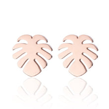 Load image into Gallery viewer, Oly2u Stainless Steel Boho Hollow Palm Leaf Stud Earrings Dainty Ancient Dinosaur Animal Earings for Women Brincos