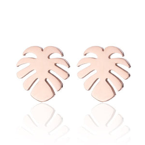 Oly2u Stainless Steel Boho Hollow Palm Leaf Stud Earrings Dainty Ancient Dinosaur Animal Earings for Women Brincos