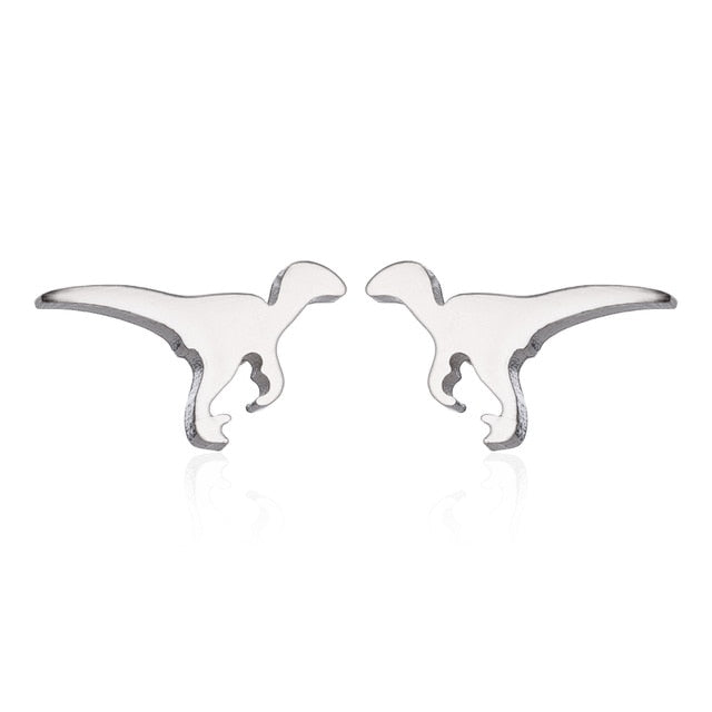 Oly2u Stainless Steel Boho Hollow Palm Leaf Stud Earrings Dainty Ancient Dinosaur Animal Earings for Women Brincos