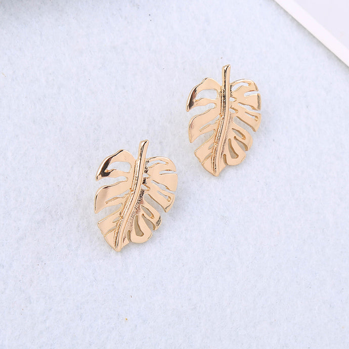 Gold Color Dappled Leaves Stud Earrings For Women Gifts Fashion Jewelry Accessories Wholesale Free shipping
